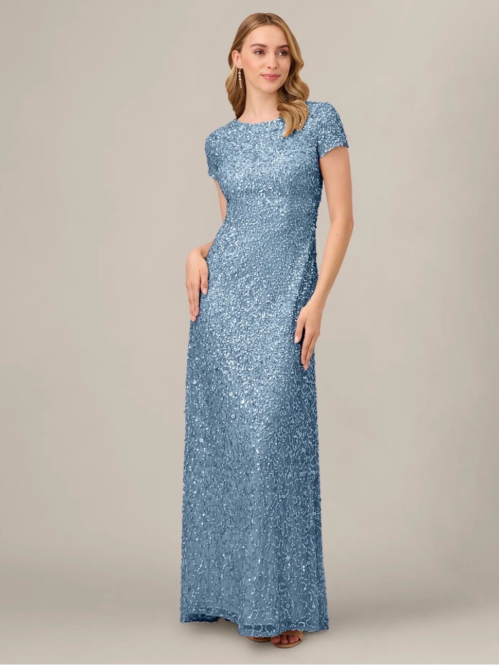 Adrianna Papell Floor Length Sequin Gown In Nile
